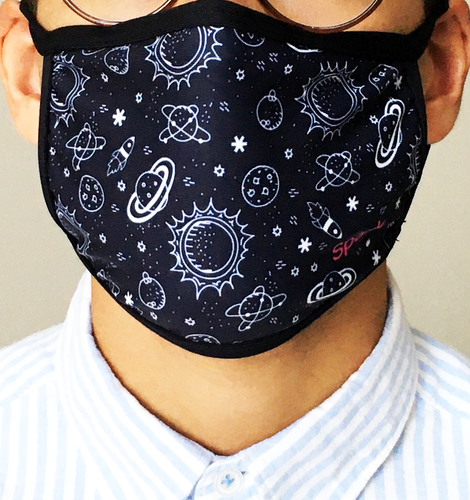 TELUS spark planet mask adult masks prevent the spread covid-19 coronavirus style durable stretchable 2 layers cotton fabric padded ear loops rocket planet stars apparel