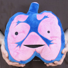 Load image into Gallery viewer, lungs plush i heart guts ages 3+ adorable soft giant lung cuddling cuddly breathe oxygen carbon dioxide inhale windbags facts smile happiness unique spark joy plush nurse nurses nursing doctor doctors medical students medicine organ organs happiness anatomy gift
