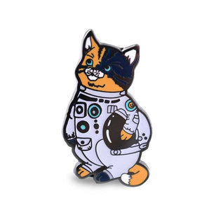 mission space cat enamel pin compoco silver color plating  cat astronaut space unique fun cute cat kitten kitty glow-in-the-dark spacesuit space helmet nickel free zinc hard enamel sturdy stylish pins 