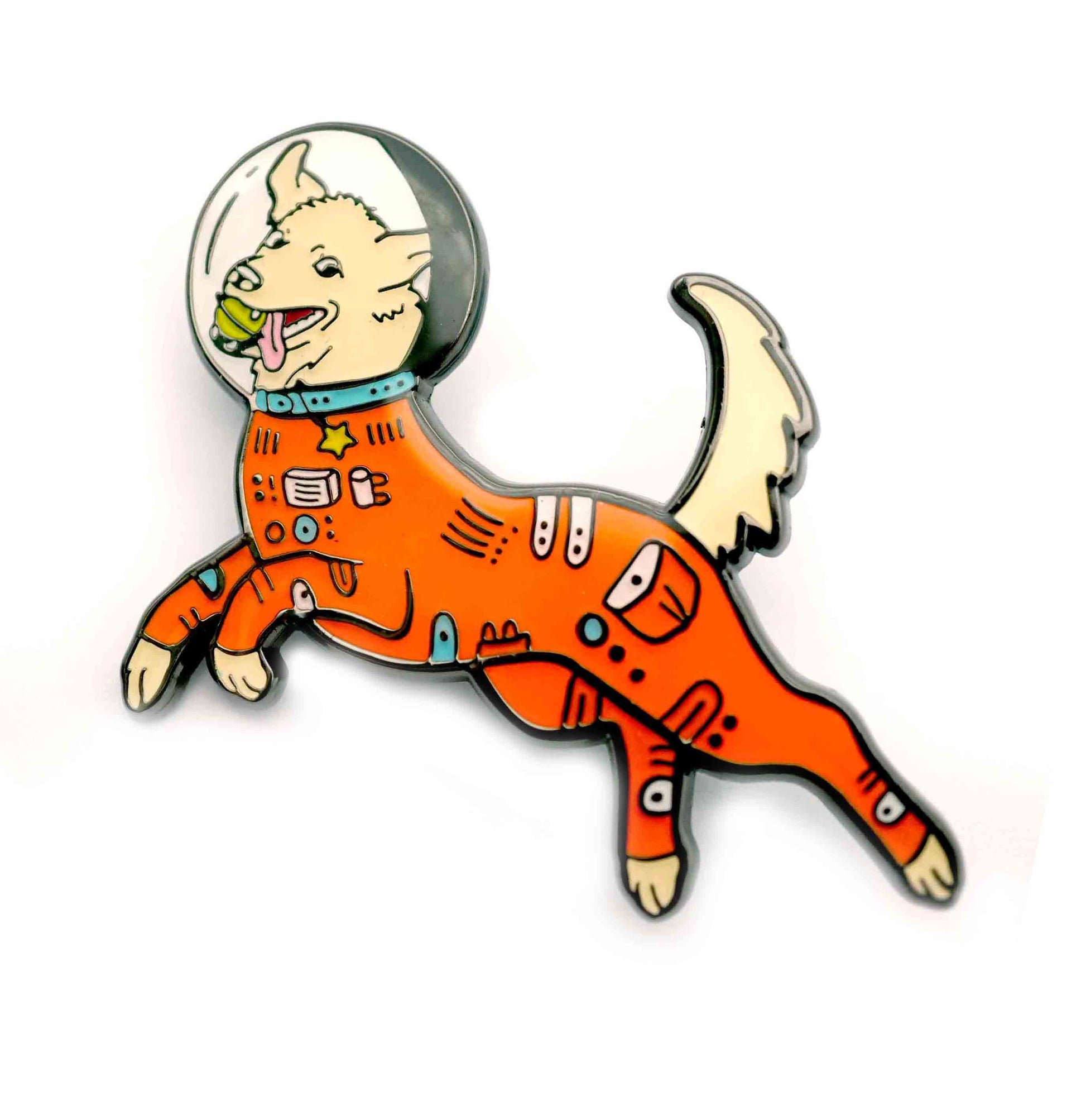 mission space dog enamel pin compoco silver color plating astronaut space unique fun cute  spacesuit space helmet nickel free zinc hard enamel sturdy stylish pins dog dogs doggo puppy puppies pups pooche 