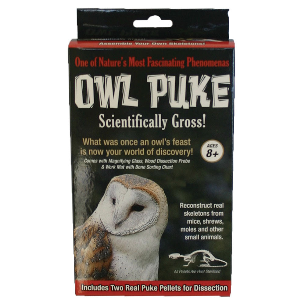 owl puke science kit tedco toys feast discovery sanitized pellet reconstruct skeletons surprise gross mice shrew moles small animals puke magnifying glass wood dissection stick work mat bone sorting chart ages 8+