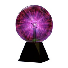 Load image into Gallery viewer, plasma ball purple fascinating popular novelty science glass sphere plastic base interactive light show tesla coil gases plasma matter lightning colorful bolts fingertips contact 3.5&quot; 6&quot; 8&quot; lighting light lights home decor decoration
