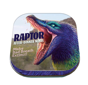 Raptor After-Dinner Mints are a delightful little dinosaur pick-me-up with more impact than an asteroid. Packed in a tin to keep them terribly fresh, they’re the perfect mint for a human or a terrible lizard.