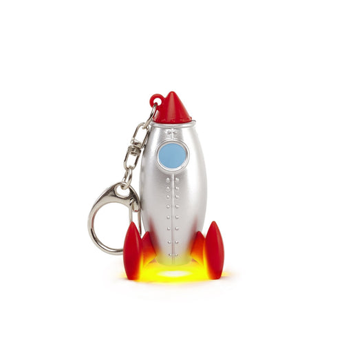 rocket keychain kikkerland clips keys belt bag countdown flashing led space spaceship metallic silver red lights accessories unique gift