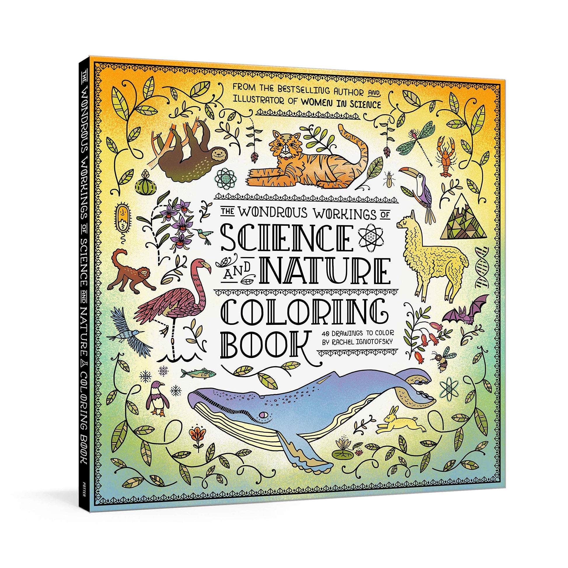 the wondrous workings of science and nature coloring book rachel ignotofsky elegant absorbing coloring book intricate line drawings illustrations science nature life brilliant gorgeous illuminating intricate informative artwork facts ecosystems reefs rainforests ponds gardens cell lab tools nature charming educational guide random house of canada penguin random house 