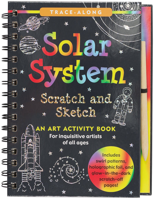 scratch and sketch solar system space outer space planets comets spacecraft glittery swirly glow-in-the-dark colors colorful coloring art artists drawing create creativity creative wooden stylus black-coated paper ages 6+ non-toxic