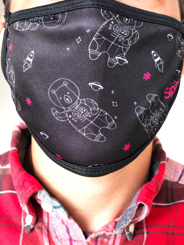 TELUS spark space bear mask masks prevent the spread covid-19 coronavirus style durable stretchable 2 layers cotton fabric padded ear loops apparel bears astronaut planets space 