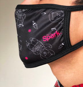 TELUS spark space bear mask masks prevent the spread covid-19 coronavirus style durable stretchable 2 layers cotton fabric padded ear loops apparel bears astronaut planets space