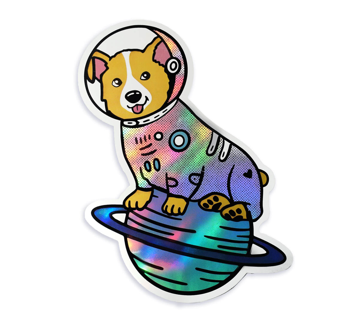 space corgi sticker compoco holographic waterproof quality cute dog dogs doggo pup puppy puppers puppies heart happiness spark joy stationary gift astronaut happiness unique