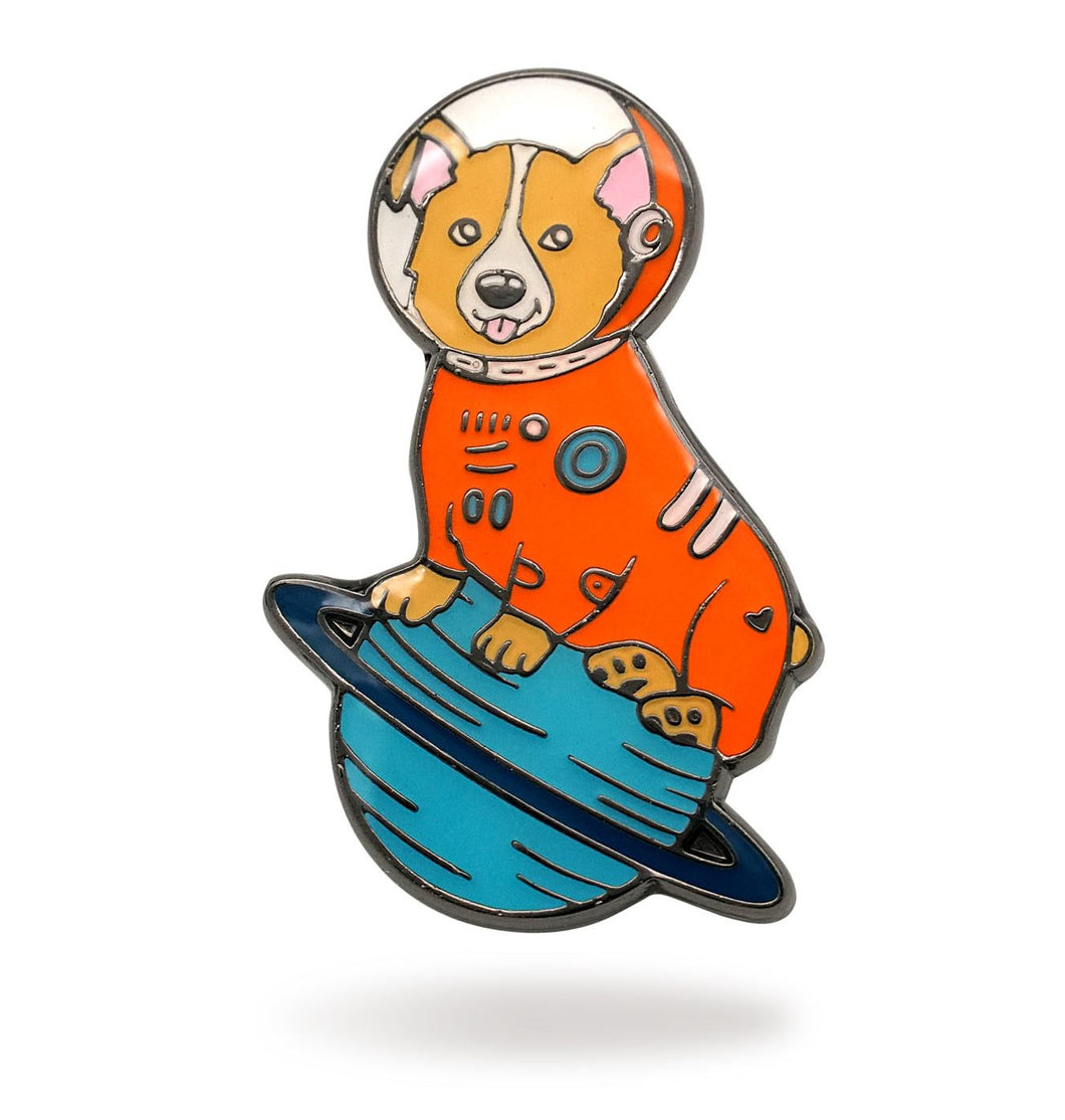 space corgi enamel pin compoco space adventure sturdy stylish sleek soft enamel epoxy coating dog dogs doggo pup puppy puppers puppies planet space astronaut unique gift spark join pins happiness 