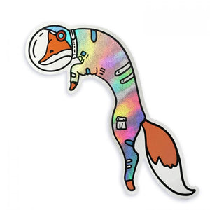 space fox sticker compoco holographic vinyl waterproof 4" stationary space fox animal animals astronaut cute happiness spark joy unique gift