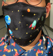 Load image into Gallery viewer, TELUS spark rocket mask adult masks prevent the spread covid-19 coronavirus cotton poplin mask two layers pocket fliter adjustable elastic bands nose wire neck ribbon accessory space rockets planets stars

