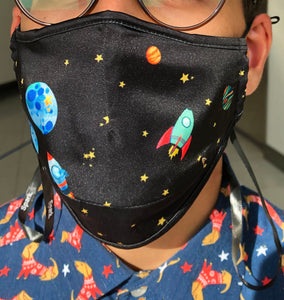 TELUS spark rocket mask adult masks prevent the spread covid-19 coronavirus cotton poplin mask two layers pocket fliter adjustable elastic bands nose wire neck ribbon accessory space rockets planets stars
