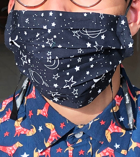 TELUS spark navy galaxy mask adult masks prevent the spread covid-19 coronavirus cotton poplin mask two layers pocket fliter adjustable elastic bands nose wire neck ribbon accessory pleated large size