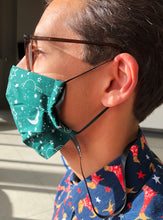 Load image into Gallery viewer, TELUS spark green galaxy mask adult masks prevent the spread covid-19 coronavirus cotton poplin mask two layers pocket fliter adjustable elastic bands nose wire neck ribbon accessory pleated
