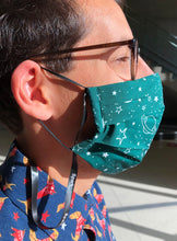 Load image into Gallery viewer, TELUS spark green galaxy mask adult masks prevent the spread covid-19 coronavirus cotton poplin mask two layers pocket fliter adjustable elastic bands nose wire neck ribbon accessory pleated

