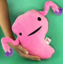 Load image into Gallery viewer, uterus plush i heart guts ages 3+ fluffy pink cuddly 14&quot; educational womb service mother organ doctor doctors nurse nurses gynecologist unique spark joy medician medicine nursing happiness gift anatomy
