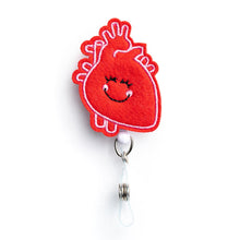 Load image into Gallery viewer, heart badge reel anatomy cool keys badges fobs nurses doctors medical students friends alligator cord clip back unique cool fun lovely stylish soft cute smile happiness
