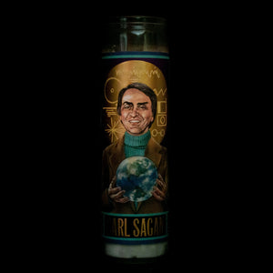 This beautiful votive will show your devotion to St. Carl, patron saint of neighbors, long voyages, calling Home. It's the perfect gift for everyone on your team... or that special person who makes you feel most at home on our pale blue dot