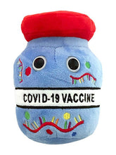 Load image into Gallery viewer, Throughout the Covid-19 pandemic, scientists have been working at a record-breaking pace to develop a vaccine. This usually takes years, even decades. Universities, companies, non-profits and nations have collaborated like never before. Only one year later, vaccines are here. What should you do when a mysterious microbe comes knocking? Stay calm, learn the facts, get vaccinated and enjoy a GIANTmicrobes Covid-19 vaccine key chain!
