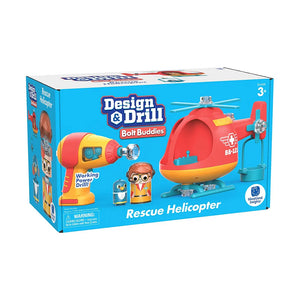 With so many ways to build, drill, and play, Design & Drill® Bolt Buddies® Rescue Helicopter is the fun construction toy that will help your child build STEM and fine motor skills. Kids use a real working power drill to build their own rescue helicopter complete with working winch. Then pop the Bolt Buddy pilot and his rescue falcon pal into the cockpit and spin into pretend play fun. Keep the packaging for this helicopter toy because the box converts into a play backdrop for hours of imaginative play.