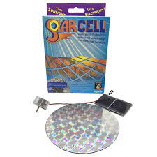 Use the sun to spin a reflective disk and explore the abundant power of solar energy. Includes spinning disk, motor, solar cell and informative sheet packed with ideas for science projects. Use the sun to spin a reflective disk! Designed to help you explore and learn about the abundant power of solar energy. For ages 8+. Solar cell and motor disc, foil.