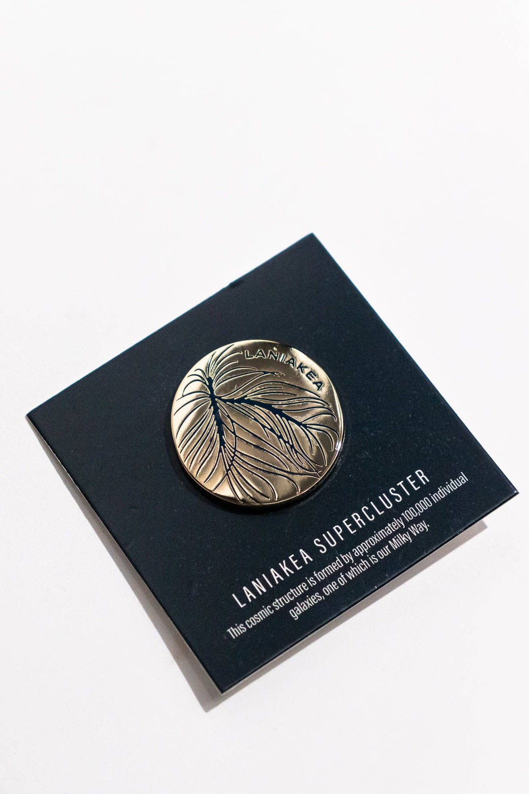 One gold Laniakea Supercluster Pin with two gold butterfly clasps. Diameter: 1.25