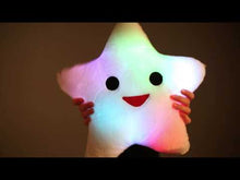 Load and play video in Gallery viewer, Happy Star Light Up Pillows are cute, comfy and bright!  Very soft and plush to the touch, LED Star Pillows will lull you to sleep, with its magical slow color change light show and adorable face.
