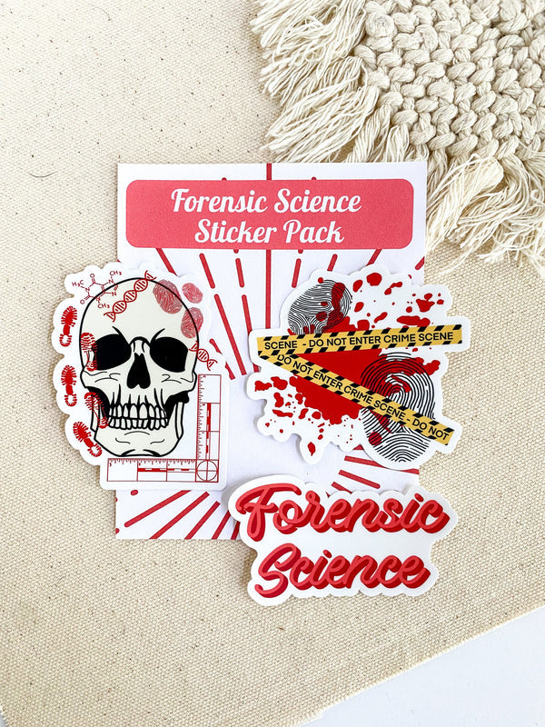 This forensic science sticker pack includes the forensic science sticker, the crime scene board sticker, and the skull sticker. These stickers are perfect for anyone who loves computer science and coding! They can be easily placed on laptops, iPads, journals, water bottles, and many other surfaces.