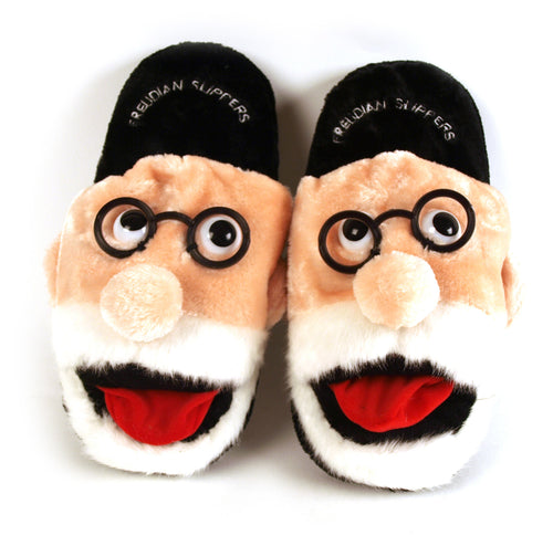freudian slippers foot feet slippers slip soft fun funny humor apparel unemployed philosopher's guild psychology psychologist glasses big nose cute beard tongue 