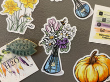 Load image into Gallery viewer, This is a magnet of a Science Flask Full of Flowers painting! If you love science and flowers, this is a perfect magnet for you!
